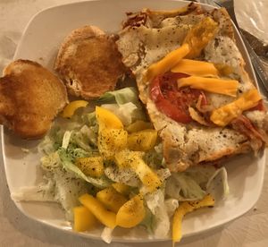 Lasagna and garlic bread at Serendipities in Dundee