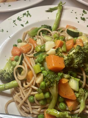 Whole wheat linguine w/ veggies and garlic & oil at Rini's in Elmsford