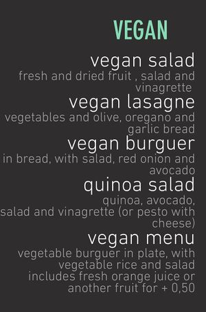 Their vegan menu. + some breakfast options at Celeiro Cafe in Peniche
