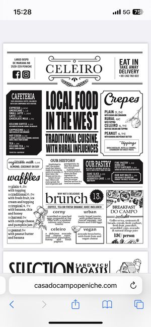 Menu   at Celeiro Cafe in Peniche