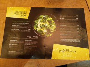 Vegan section in the menu at The ThongLor Thai Restaurant in San Francisco