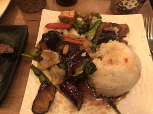 Pad Ma Kuer with tofu (eggplant, peppers etc) at The ThongLor Thai Restaurant in San Francisco