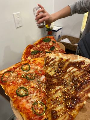 Jalepeño, barbeque and margherita  at Artistic Pizza in New York City