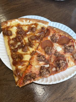 BBQ chicken & Pepperoni, Sausage, and Onion  at Artistic Pizza in New York City