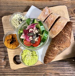 Vegan breakfast plate at Fitagain in Krakow