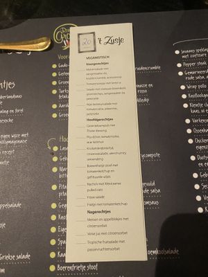 Menu at 't Zusje in Terneuzen