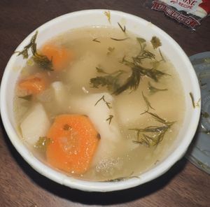 Vegan potato and herb soup  at Betty's in Kutztown