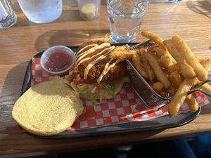fried tofu sandwich (+ fries)  at Rusty's at Blue in The Blue Mountains