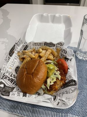 World Famous Nashville Hot Chick’n with Garlic Parmesan Fries   at Grass VBQ Joint - Cloud Kitchen in Decatur