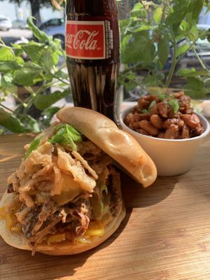 GroveWay smoked Pulled JackFruit with Whiskey Grilled Beans  at Grass VBQ Joint - Cloud Kitchen in Decatur