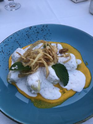 Culurgiones (Sardinian pasta stuffed with potato, mint and vegan cheese) 9,5/10  at Rocca Ja in Castelsardo