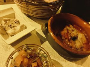 More antipasti featuring eggplant with vegan mozzarella. Photos don't do justice. at Rocca Ja in Castelsardo