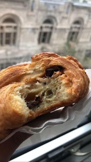 Their vegan pain au chocolat is extremely flaky and delicious! at Leaves House || in Montreal