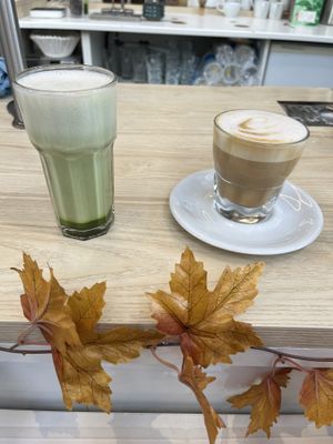 Matcha latte and cappuccino   at Leaves House || in Montreal