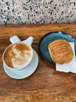 Chai Latte with Almond Milk and a Chocolatine at Leaves House || in Montreal