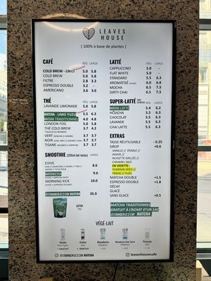 Menu  at Leaves House || in Montreal