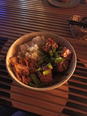 Spicy tofu with kimchi and rice at Bracka 20 in Warsaw