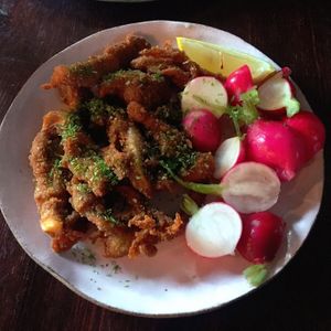 oyster mushroom "shrimps" at Bracka 20 in Warsaw