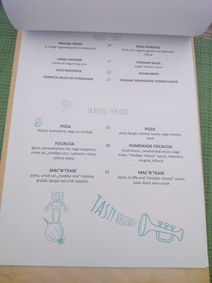 Sides and Kid's Menu at Urban & Veggie in Dubrovnik