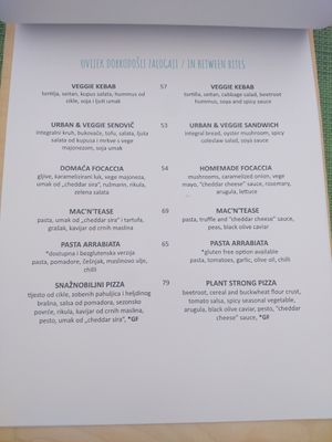 In Between Bites Menu at Urban & Veggie in Dubrovnik