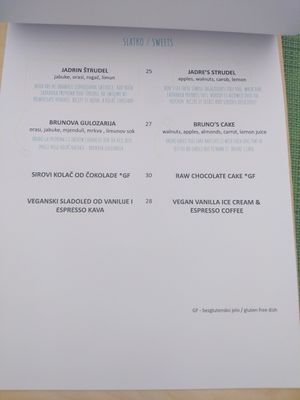 Sweets Menu at Urban & Veggie in Dubrovnik
