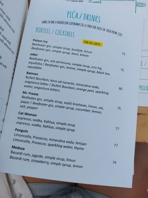 Batman themed cocktails at Urban & Veggie in Dubrovnik