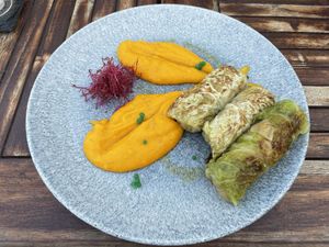 Kale Dolma (kale stuffed rolls with smoked tofu)  at Urban & Veggie in Dubrovnik