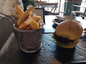 Veggie burger (beetroot and pea patty - none of this fake meat stuff) at Urban & Veggie in Dubrovnik