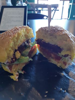 Veggie burger on a turmeric bun at Urban & Veggie in Dubrovnik