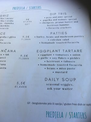 Menu at Urban & Veggie in Dubrovnik