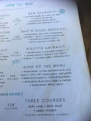 Menu at Urban & Veggie in Dubrovnik