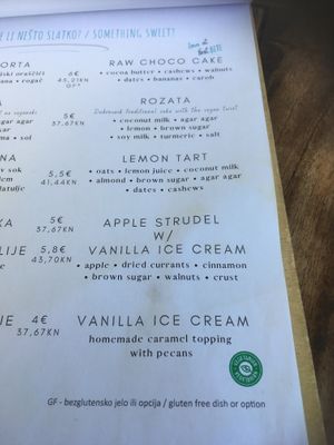 Menu at Urban & Veggie in Dubrovnik