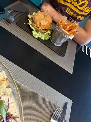 Burger and sweet potatoes Fries  at Urban & Veggie in Dubrovnik