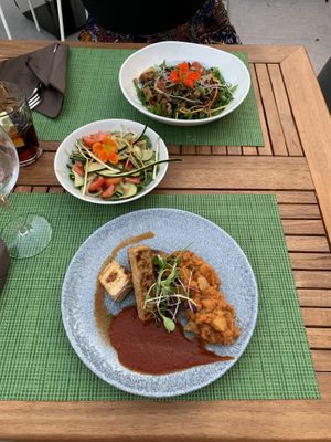 Mains (“You need protein” and chefs special) and side salad at Urban & Veggie in Dubrovnik