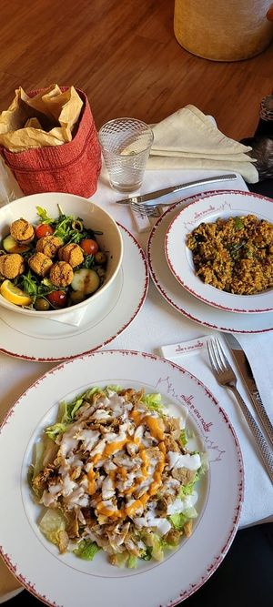 One is a meat plate (from my friend), the rice and the salad with falafel are vegan at Mille e Una Notte in Udine