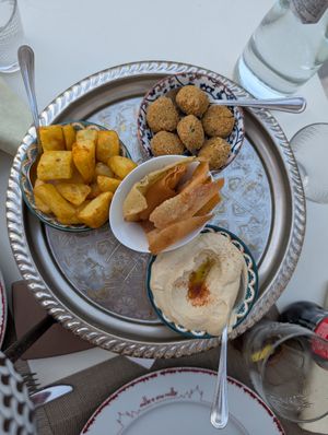 Starters (Falafel, Hummus, potatoes) at Mille e Una Notte in Udine