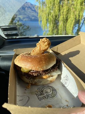 Impossible bagel with fried pickle  #Veganuary at Balls and Bangles in Queenstown
