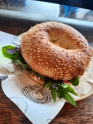 BLT bagel with cheese and avo. Yumm at Balls and Bangles in Queenstown