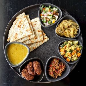 Thali:  Indian Meal Set with choice of Dosa or Parantha or Red Rice at Muse Cafe & Art in Ubud
