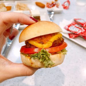 Mini “vegan burg” (At boufe vegan buffet event). I think this item is on the menu and should be larger than this ...heh :3 at Boufe in Central Singapore