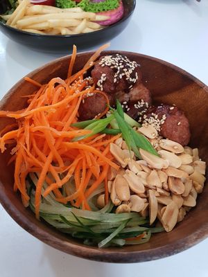Teriyaki meatball rice noodle at Boufe in Central Singapore