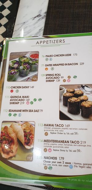 Vegan options on appetizers at Easy Health in Bangkok