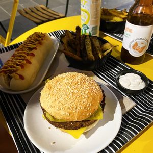 cheese burger, hot dog, fries at Not Dog in Nice