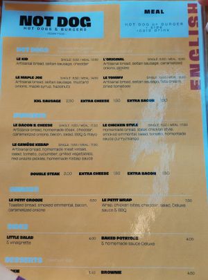 English menu (for summer) at Not Dog in Nice