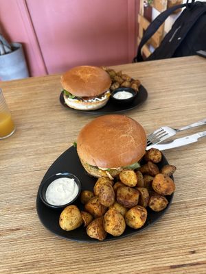 Burgers with sides and a drink  at Not Dog in Nice