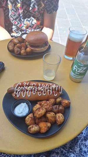 Chicken style burger and maple dog at Not Dog in Nice