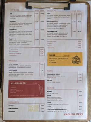 Menu of Not Dog. at Not Dog in Nice