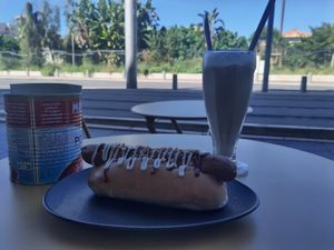 Marple Joe (XXL Sausage) with Berry Millshake at Not Dog in Nice