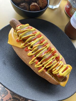 Original hotdog with added cheese  at Not Dog in Nice