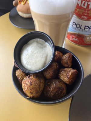 Side of potato’s which come with the meal   at Not Dog in Nice